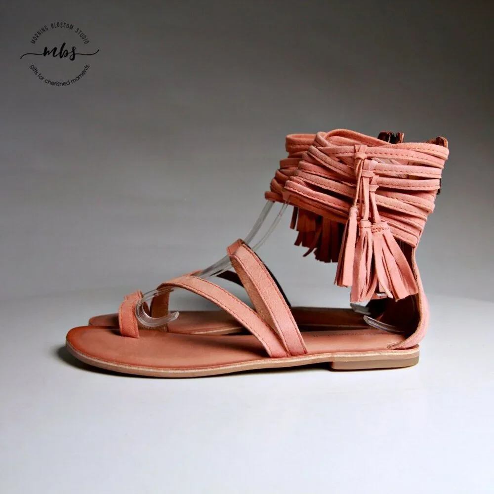 Jeffrey Campbell Glady Leather Tassel Zip Toe Loop Sandals Orange‎ Women Size 3